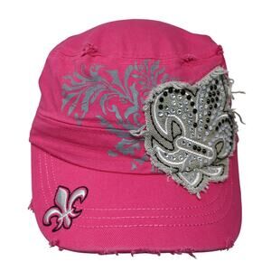 Rhinestone Fleur-de-Lis Slideback Cadet Army Cap Pink One Size Leader